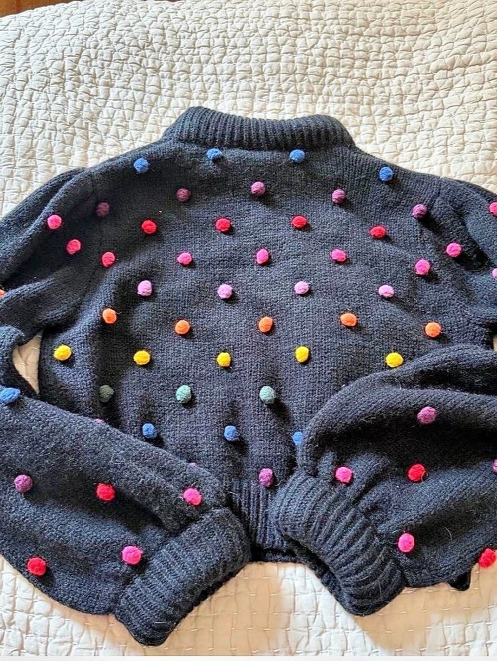 FARM Rio Rainbow Pom Blouson Sleeve Sweater Multicolor Small - Picture 4 of 8